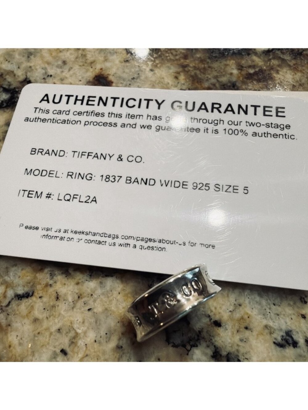 Tiffany & Co. 1837 Wide Band Ring 925 Sterling Silver Size 5 Vtg 1997 Authentic